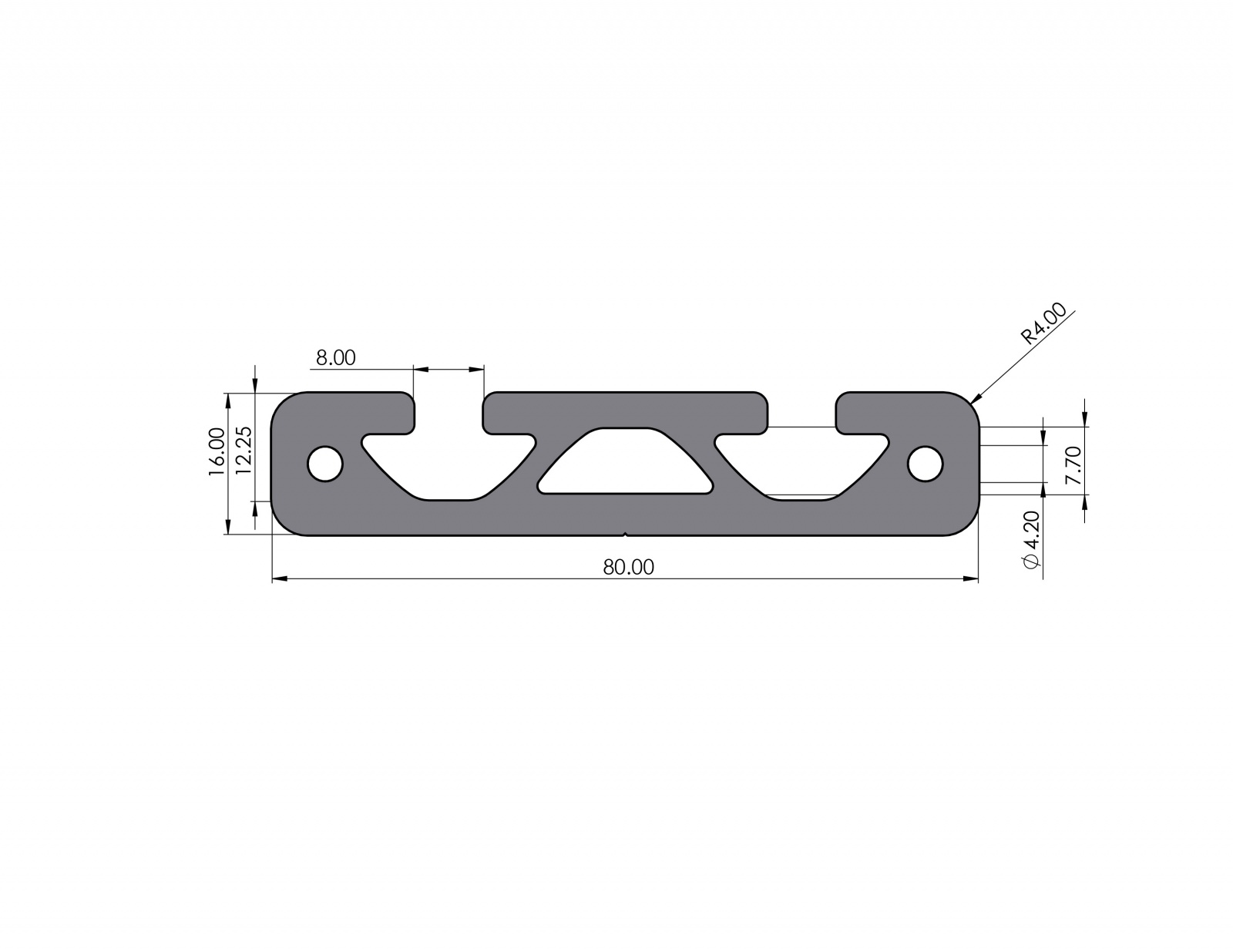 Aluminiumprofil 80x16 Nut 8 I-Typ